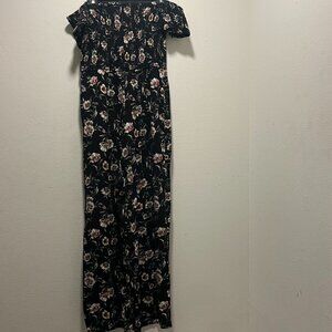 Xhilaration Black & Yellow Floral Shirred Top Long Stretchy Maxi Dress Size M